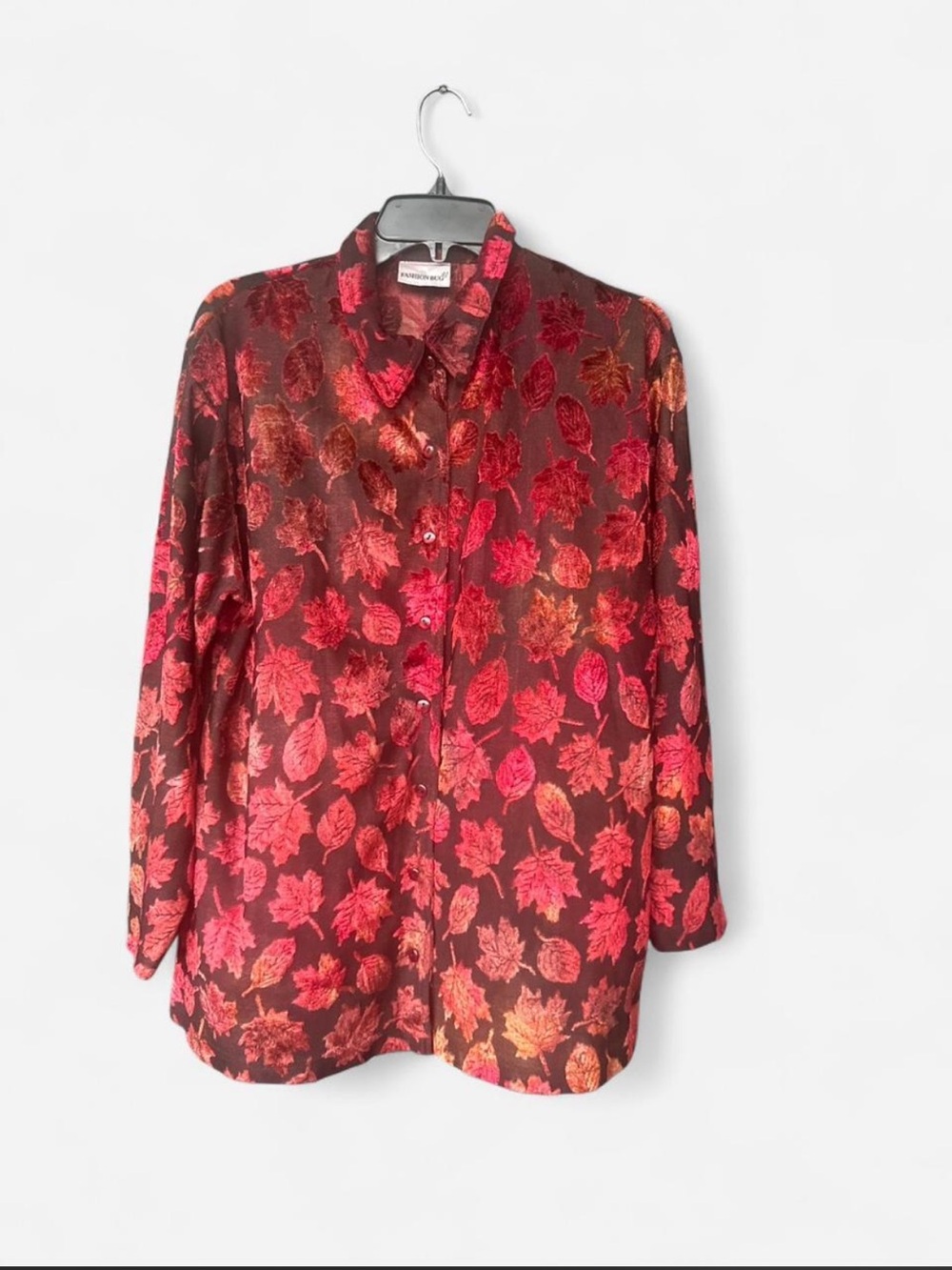 Fashion Bug Red and Burgundy Leaf Print Button-Up Blouse